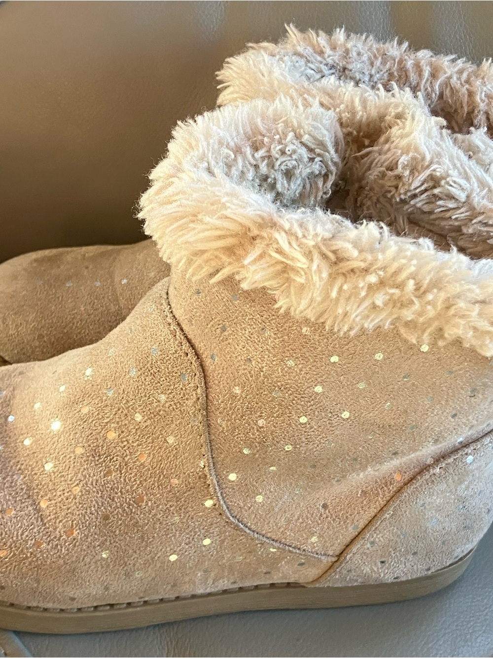 Cat & Jack Tan Kids Faux-Suede Booties with Faux-Fur Cuff and Metallic Dots